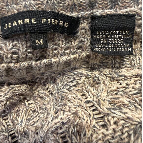 Jeanne Pierre Textured Cotton Knit Women Sweater M Taupe Gray Cozy Neutral Fall - Picture 5 of 7